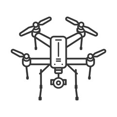 Naklejka premium Line art illustration of a drone with four propellers and a camera