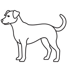 Vector black and white illustration of a sitting dog isolated on a white background.