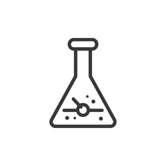 Line art illustration of a flask with a molecule inside