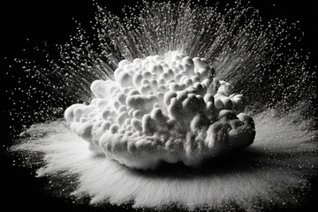 Abstract foam clouds with splashing forms and drops. Black and white foam cloud background