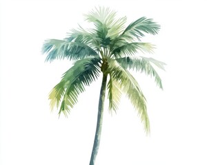 A beautiful watercolor palm tree, perfect for tropical-themed designs and backgrounds, evoking relaxation and nature's serenity.