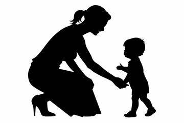 High resolution vector silhouette mother and child image