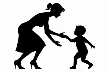 High resolution vector silhouette mother and child image