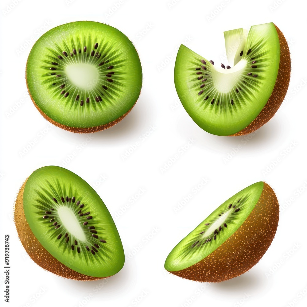 Sticker Sliced kiwi fruit isolated on white background.