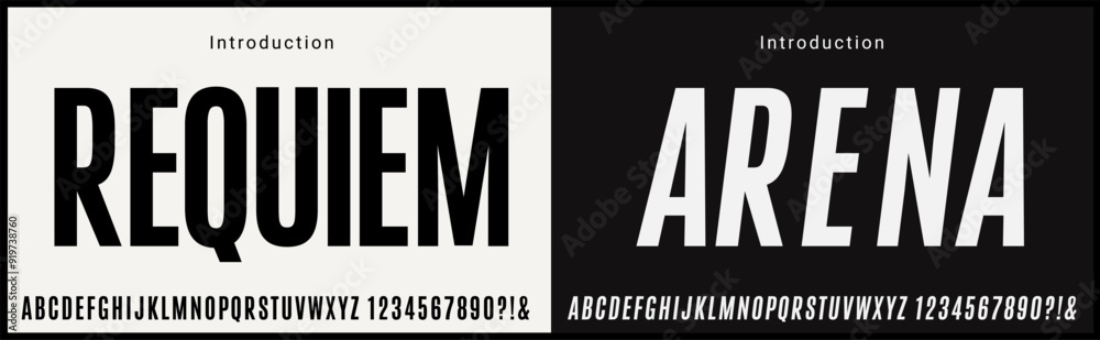 Fototapete condensed vector fonts. alphabet of sans serif font with modern typography. bold and tall vector fon