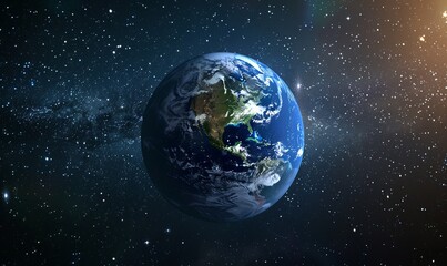 Obraz premium Planet Earth on starry space background, day and night transition