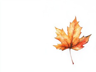 Fototapeta premium A vibrant orange maple leaf showcasing the beauty of autumn on a clean white background, perfect for seasonal designs.