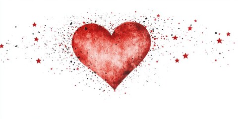A vibrant red heart with splashes of color and stars, perfect for expressing love and affection in any creative project.