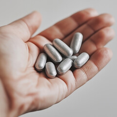 Hand Holding Metallic Pills