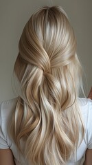 Fototapeta premium Close-up of a unrecognizable woman with sleek straight blonde hair styled elegantly from behind