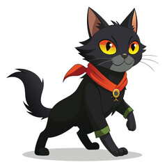 Halloween Thin Black Cat Vector Illustration - Spooky Cat Design for Halloween