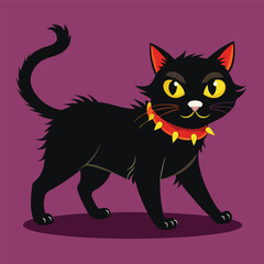 Halloween Thin Black Cat Vector Illustration - Spooky Cat Design for Halloween