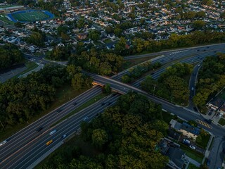 Drone view at sunrise over Valley Stream, New York.
