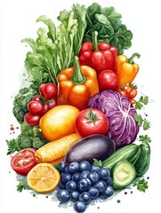 Watercolor Painting of Fresh Produce