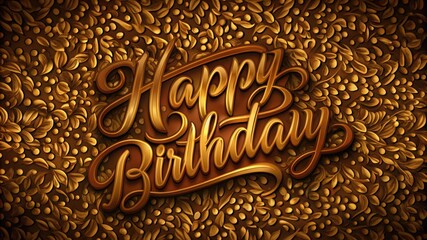 3D Golden "Happy Birthday" Greeting on a Brown Floral Background