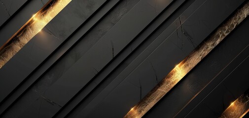 Abstract black and gold background with geometric lines.