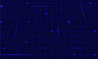 Vector cyberspace poster. Video game background. Neon blue cyber universe wallpaper. 