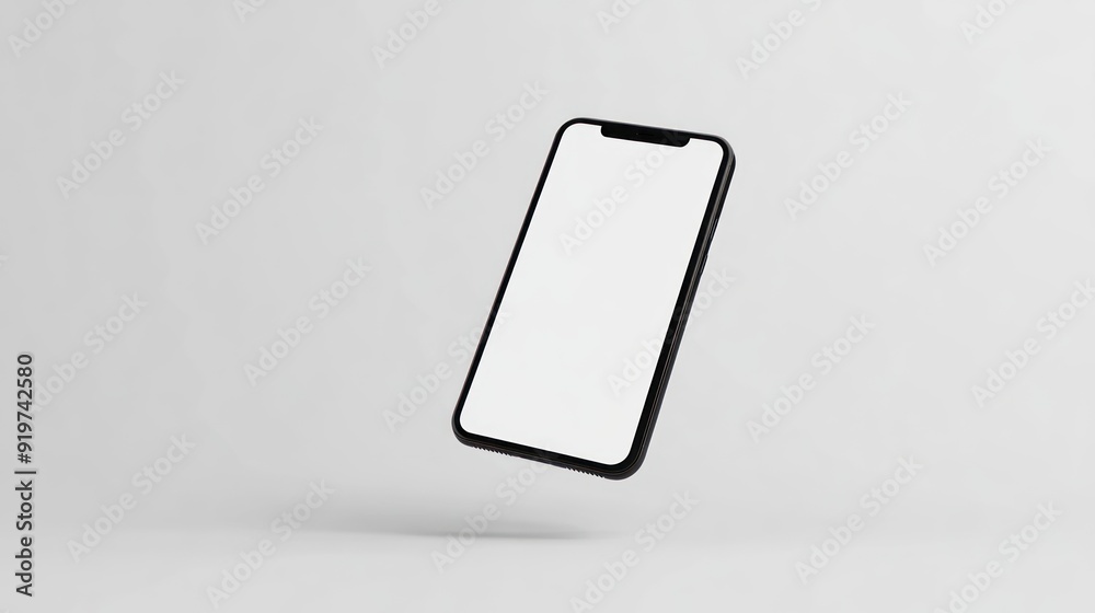 Aufkleber Black Smartphone with Blank Screen Floating in White Space