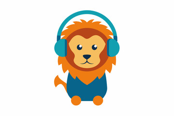 Lion in headphones logo vector design on white background
