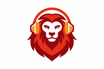 Lion in headphones logo vector design on white background