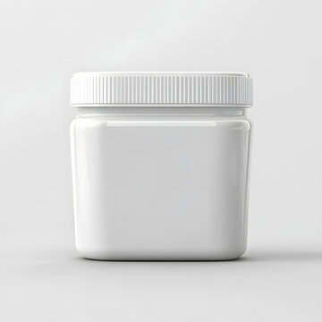 White square plastic jar with screw cap, Packaging on white background (Mock-Up)