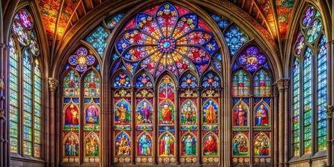 Fototapeta premium Intricate stained glass window in a cathedral with colorful reflections , stained glass, masterpieces