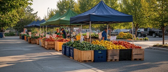 Fototapeta premium Early morning farmer’s market setup