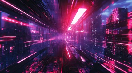 Big city night scene in cyberpunk style, futuristic nostalgia 80s, 90s. Neon lights vivid colors, photorealistic horizontal illustration. The generation of AI