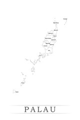 Administrative regions of PALAU. Province, state, division name with white map with black outline. Vector illustration	