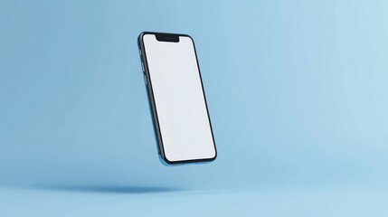 Black Smartphone with White Screen Floating Against a Light Blue Background