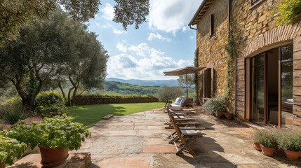 33. Tuscan villa with terraced gardens, olive groves, and a sun-drenched patio