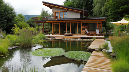 44. Eco-friendly house with a natural swimming pool, permaculture garden, and sustainable materials