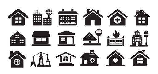 Home Logo or icons item pack set collection, silhouette Vector illustration design, black and white