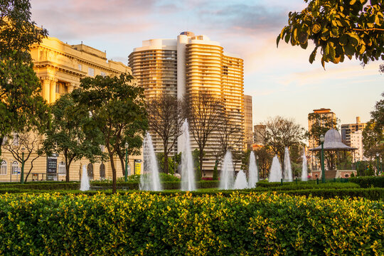 Fountains at Pra&ccedil;a da Liberdade in Belo Horizonte, Brazil.