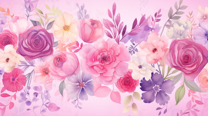 Fototapeta premium Variety of stylized flowers in soft pastel colors. Delicate, calm and serene atmosphere. Aesthetic flowers wallpaper, background. Botany, art, design, artistic.