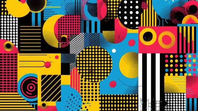 Abstract geometric pattern with bright colors and bold shapes. Ideal for backgrounds, wallpapers, and design projects.