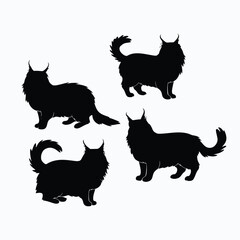 Maine coon cat silhouette set animals vector template