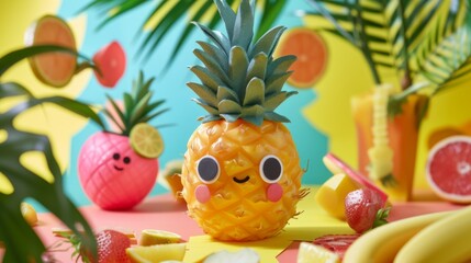 Playful scene with a pineapple dressed up as a character