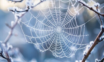 Frosty white spider web