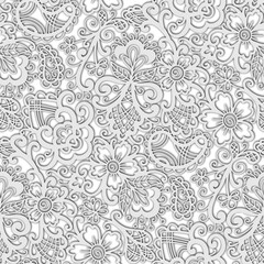Doodle style, grey swirl pattern, paper cut effect, abstraction. Seamless floral pattern-365.