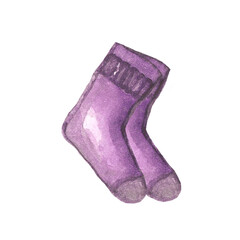 Purple cotton socks laid together on a white background