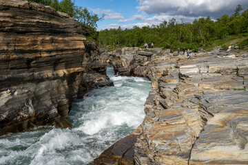 Abisko, Sweden - 07.08.2024: Abisko river canyon in Abisko National Park, Sweden