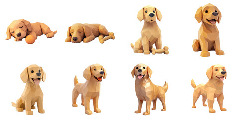 Fototapeta premium Golden retriever polygon png isolated set in 3d transparent using for presentation.