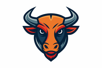 Smooth outline vector design of Bull head logo on white background 