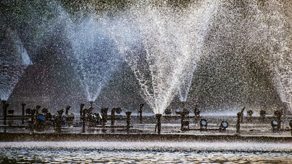 A stunning and enchanting water fountain display that captivates viewers with its motion and beauty