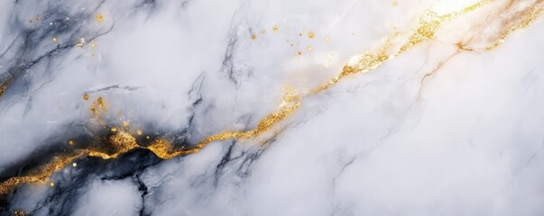 Fototapeta premium Elegant white and black marble texture with luxurious gold veins, perfect for backgrounds or design elements in modern and classic projects.