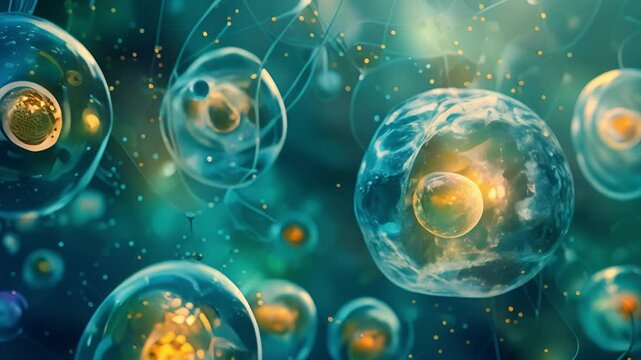 Microscopic view of cellular therapy and regeneration, Stem cell research, Embryonic stem cells therapy, Hematopoietic stem cell transplantation	