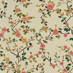 Seamless pattern delicate climbing floral vines illustration painting art velvet floral dainty ornate pattern soft texture pale green background wallpaper backdrop gorgeous repeating pattern