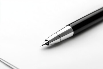 Elegant fountain pen lying on a blank white sheet of paper