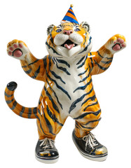 Naklejka premium PNG Whimsical tiger in party attire
